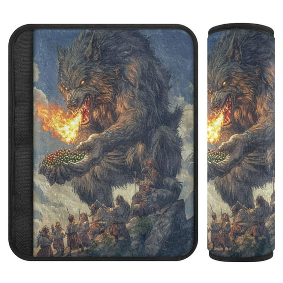 WOBOGO Flaming Giant Werewolf Pattern Seat Belt Cover 2 Piece Soft Comfort Driving Shoulder Pad Suitable for All Cars and Backpacks