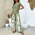 thumbnail image 5 of Guluxicc 2 Piece Women's Outfit Sets Crew Neck Short Sleeve Double Layer Hem Top Leaf Print Wide Leg Pants, 5 of 8