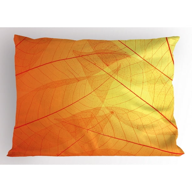 Orange Pillow Sham Autumn Nature Fall Season Themed Dried Leaves