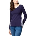 thumbnail image 1 of maison Jules Womens Layered-Look Eyelet Knit Sweater, Blue, Large, 1 of 1