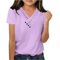 thumbnail image 2 of USSUMA Baby Girl Clothes V Neck Short Sleeve Solid Color Loose Fashion Simple Blouse Tops Casual Tops Casual Clothes for Girls for Casual Purple 11-12 Years up to 50% Off, 2 of 7