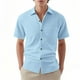thumbnail image 1 of Blusa y camisa de manga corta con cuello vuelto para hombre, moda, botones, bolsillo, color liso, camisa de manga corta con cuello vuelto, abrigo de poliéster para hombre, 1 of 8
