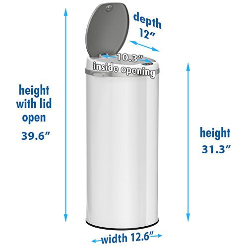 iTouchless 13 Gallon Sensor Trash Can Odor Filter System Round Steel Garbage Bin 