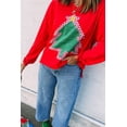 thumbnail image 3 of Women's Fiery Red Plaid Drop Shoulder Sweatshirt with Christmas Tree Patches – Casual Daily Wear for Fall Comfort, XL, 3 of 6
