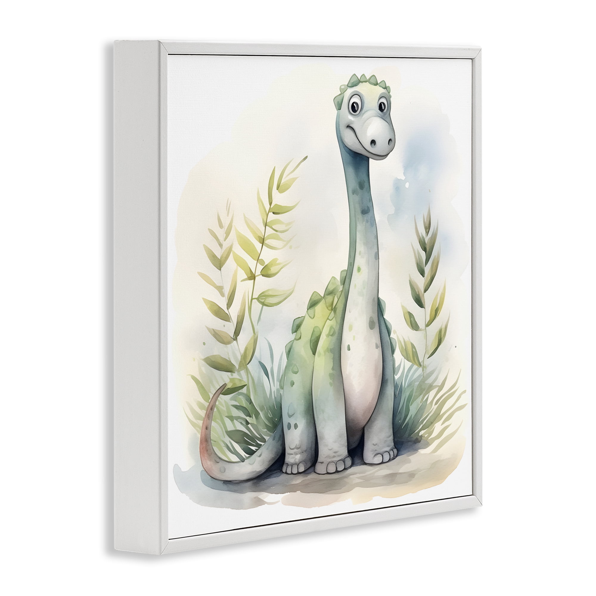 Stupell Industries Crafty Critters Dino White Framed Giclee Art, design by Steve Hunziker