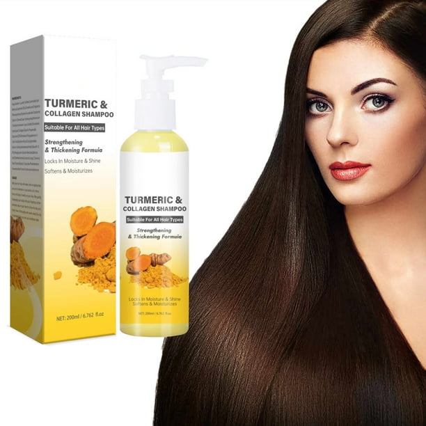 Champú de Cúrcuma y Colágeno Champú de Jengibre 200 Ml | Hidratante y Nutritivo, Anticaspa | Suave y Refrescante, Control de La Grasa | Nutrición Profunda | Potente Control de La Caspa | Hidratante y
