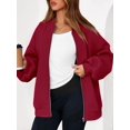 thumbnail image 4 of Women'S Fall Fashion Oversized Sweatshirt Jackets with Zipper Casual Long Sleeve Outerwear Winter Outfits Red S, 4 of 9