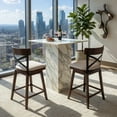 thumbnail image 3 of Topcobe Set of 2 25" Wooden Swivel Bar Stools with Cushioned Seat and Open X Back, Bar Stools for Pub Bistro Kitchen Dining, Beige, 3 of 8