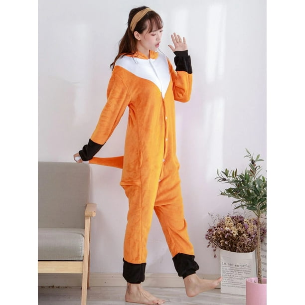 Pijamas de una pieza de Halloween para adultos disfraz de zorro Unisex Cosplay de una pieza de Anime disfraz de fiesta de Navidad ropa de dormir de franela calida para invierno