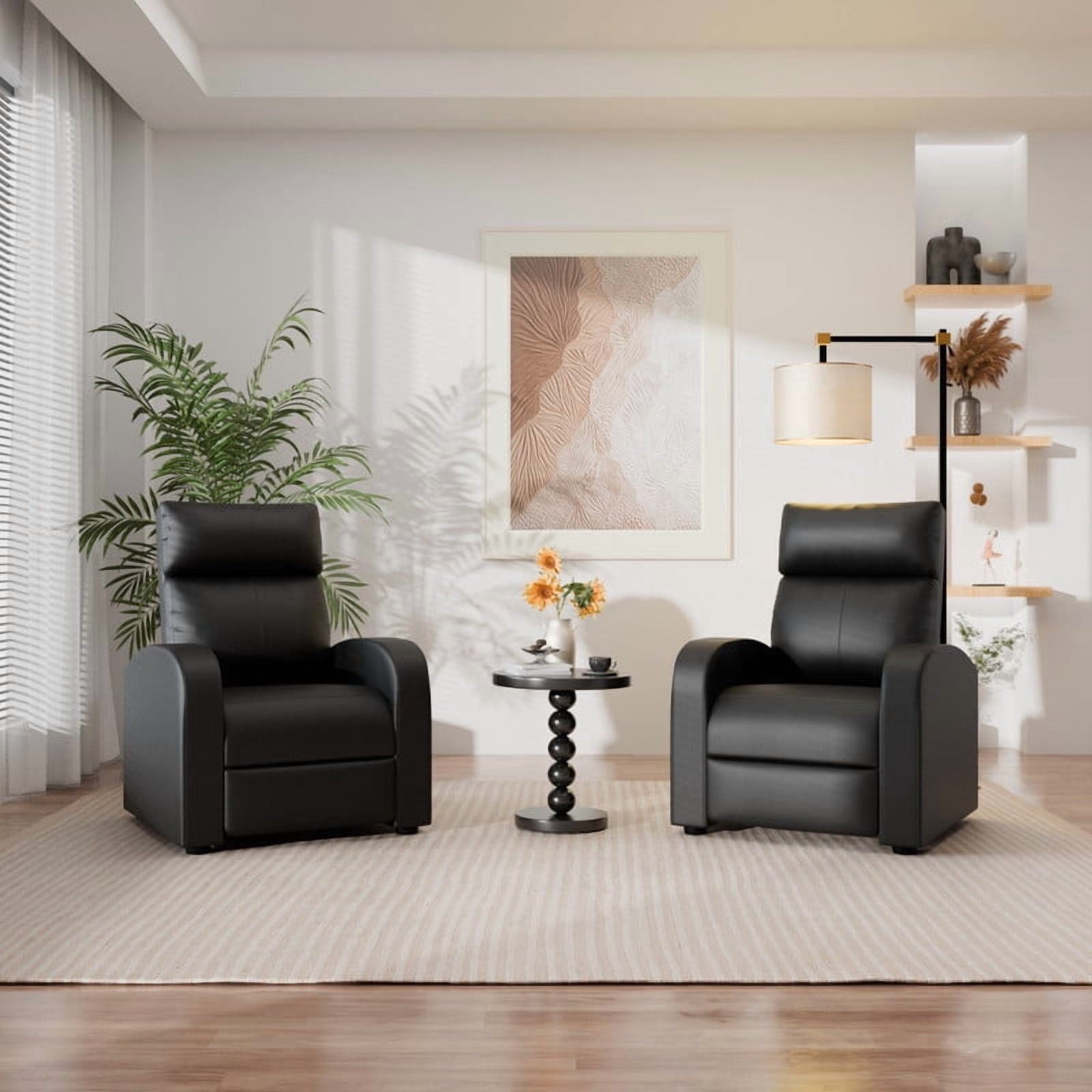 Furmax Recliner Chair Pu Leather Single Sofa Home Theater Recliners with Lumbar Support for Living Room,PU Black