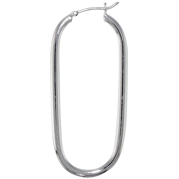 925 Sterling Silver Italian 3mm Thin U-Shaped Hoop Earrings 50mm