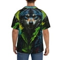 thumbnail image 3 of Balery Realistic Style Wolf Warrior Camisa Casual de Manga Corta con Botones para Hombre, Texturizada, Estilo Cubano, para Playa, Verano-Small, 3 of 5