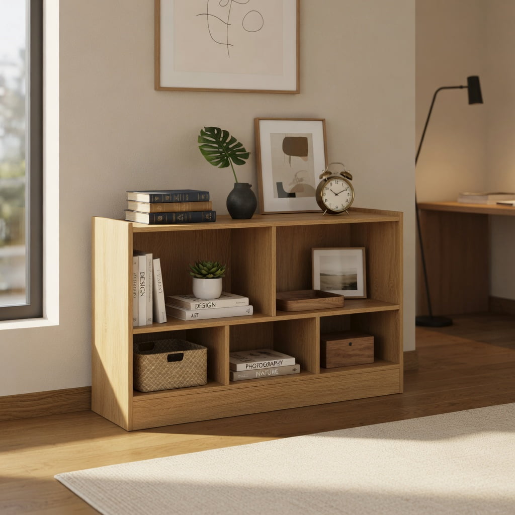 Barara King Kids Storage Unit Bookshelf,Toy Storage Organizer,Kids 2-Shelf Bookcase 5-Cube Wood Toy Storage Cabinet Organizer-Beige