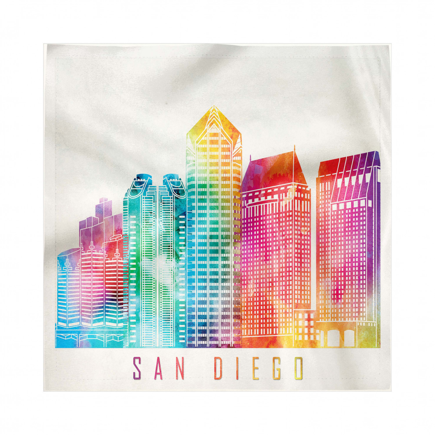 San Diego Decorative Satin Napkins Set of 4, Vibrant Watercolored