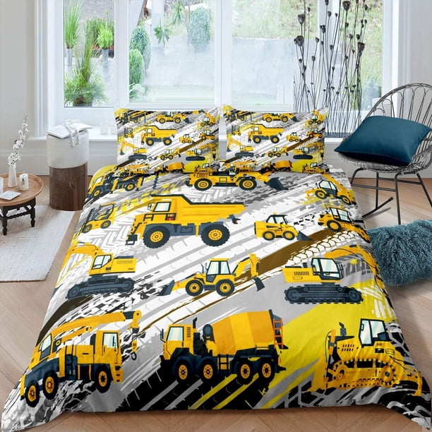 Ropa de cama Camión Dormitorio Decoración para Niños Niñas Bajo Vehículos de Construcción