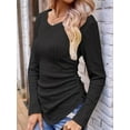 thumbnail image 4 of Womens Long Sleeve Shirts V Neck Ribbed Knit Slim Fit Light-Weight Sweater Fall Dressy Casual Tops Black XXL, 4 of 6