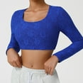 thumbnail image 5 of Lenpel Women's Crop Tops Long Sleeve Scoop Neck Floral Embroidery Slim Cropped T Shirts Going out Tees Casual Workout Blouses(Blue,Small), 5 of 6