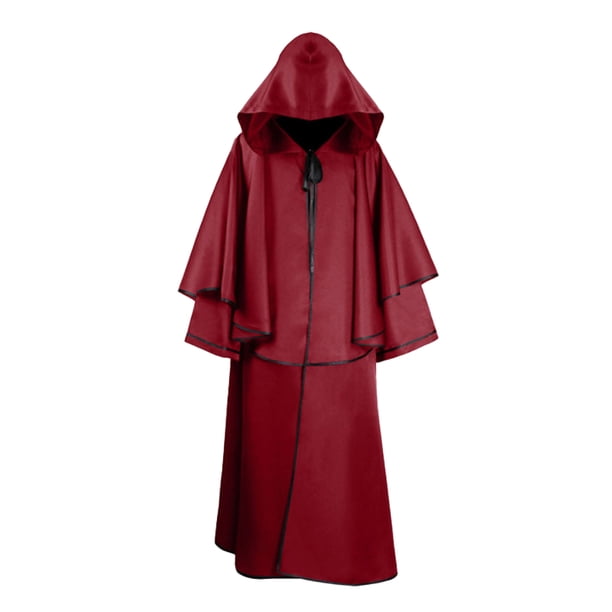 Sonducket Capa de Halloween Unisex de manga larga con capucha de miedo para mujeres y hombres, capa para adultos, traje de Color sólido, disfraz Disfraces de disfraces Rojo SG
