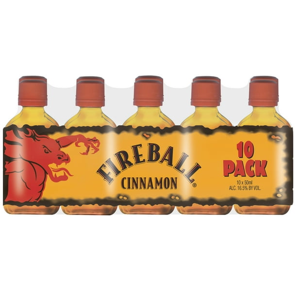 Fireball Cinnamon Malt Beverage, 10 Bottle Pack 50ml 33 Proof
