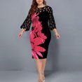 thumbnail image 3 of Lilgiuy Women Casual Print Gauze Splicing Loose Three Quarter Sleeve Round Neck Dress Pink 2022 Fall Winter, 3 of 4