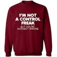 thumbnail image 2 of OXI Crewneck Sweatshirt - Not a Control Freak, Basic Casual Sweatshirts for Men's and Women Fleece Sweatshirt Long Sleeve - Cardinal Red Large, 2 of 2
