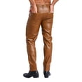 thumbnail image 2 of Oyolan Men's Leather Pants Slim Fit Biker Pants Motorcycle Jeans Rocker Party Club Wear Brown M/30, 2 of 6