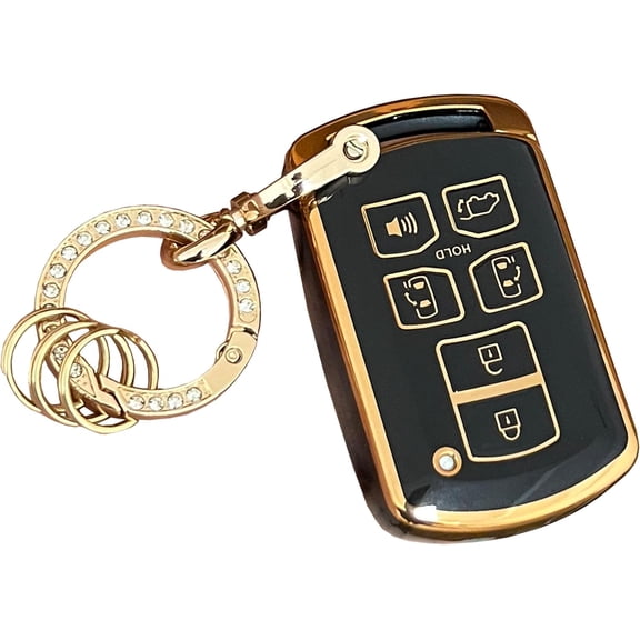 Key Fob Cover Compatible with Toyota Sienna 2011-2020 6 Button Keychain Case Holder Protector,Black-gold