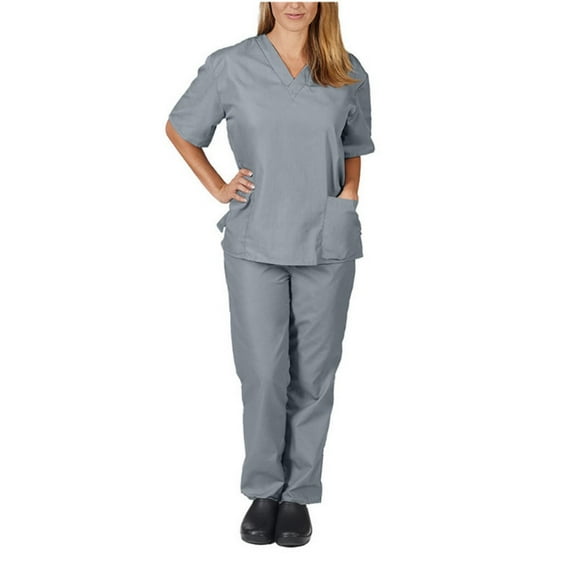 LYMAYTER S-2XL Womens Medical Uniform Cooling Supple Nurse Uniform Lightweight Short Sleeve with Pocket Scrubs Set