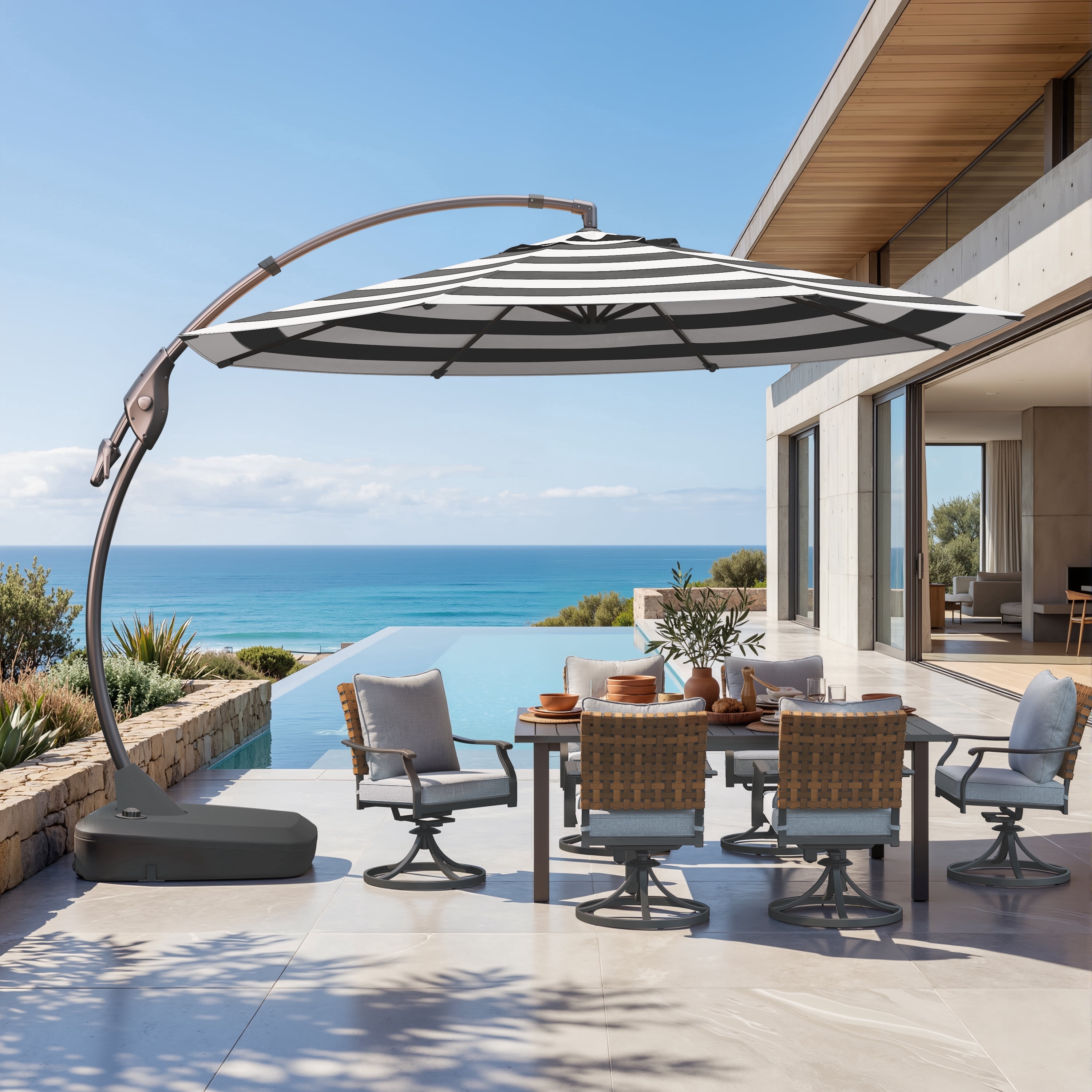 11 ft striped patio umbrella KXWOQ3ED 9ft Round Wood Market Umbrella, Black White Striped, Outdoor Table with Pulley Lift, 8 Ribs Polyester Fabric, Sun Umbrella for Garden Deck Pool Backyard : Patio, Lawn Just what your outdoor living room needs Sunvilla 11' Border Stripe Market
