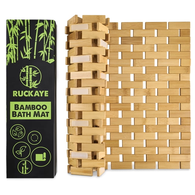 Alfombra de baño de bambú Ruckaye, 60 x 40 cm, impermeable y antideslizante