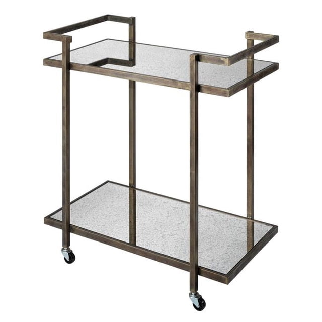 Benzara BM241224 Bar Cart with Tubular Metal Frame & Casters, Antique Gray