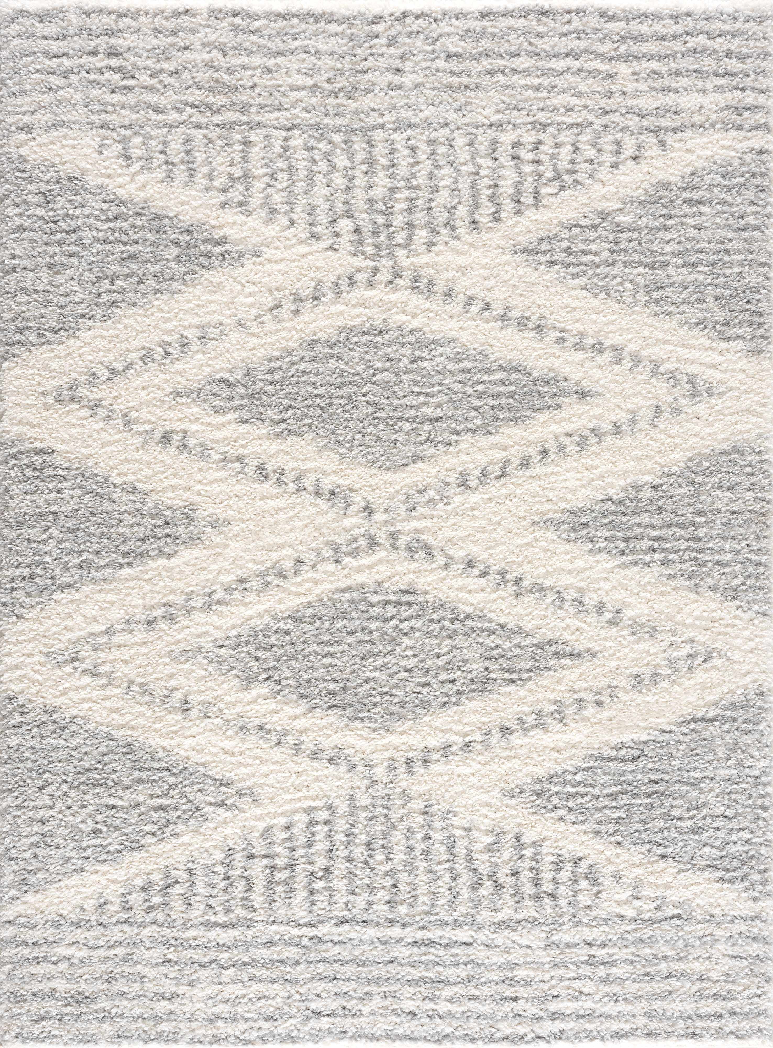 BoutiqueRugs Gala Boho Moroccan Geometric Shag Runner Area Rug - High Pile Super Soft Carpet for Hallway, Kitchen, Bathroom - Light Gray, White - 2'7" x 7'3" Runner