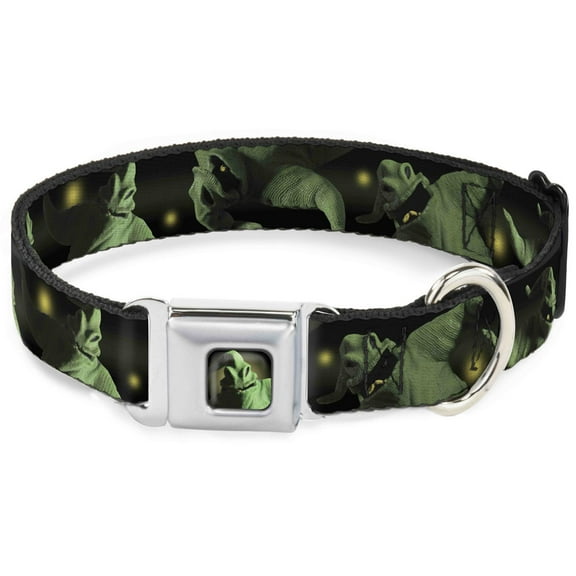 Disney Pet Collar, Dog Collar Metal Seatbelt Buckle, Oogie Boogie Poses Black Yellow Green, 16 to 23 Inches 1.5 Inch Wide