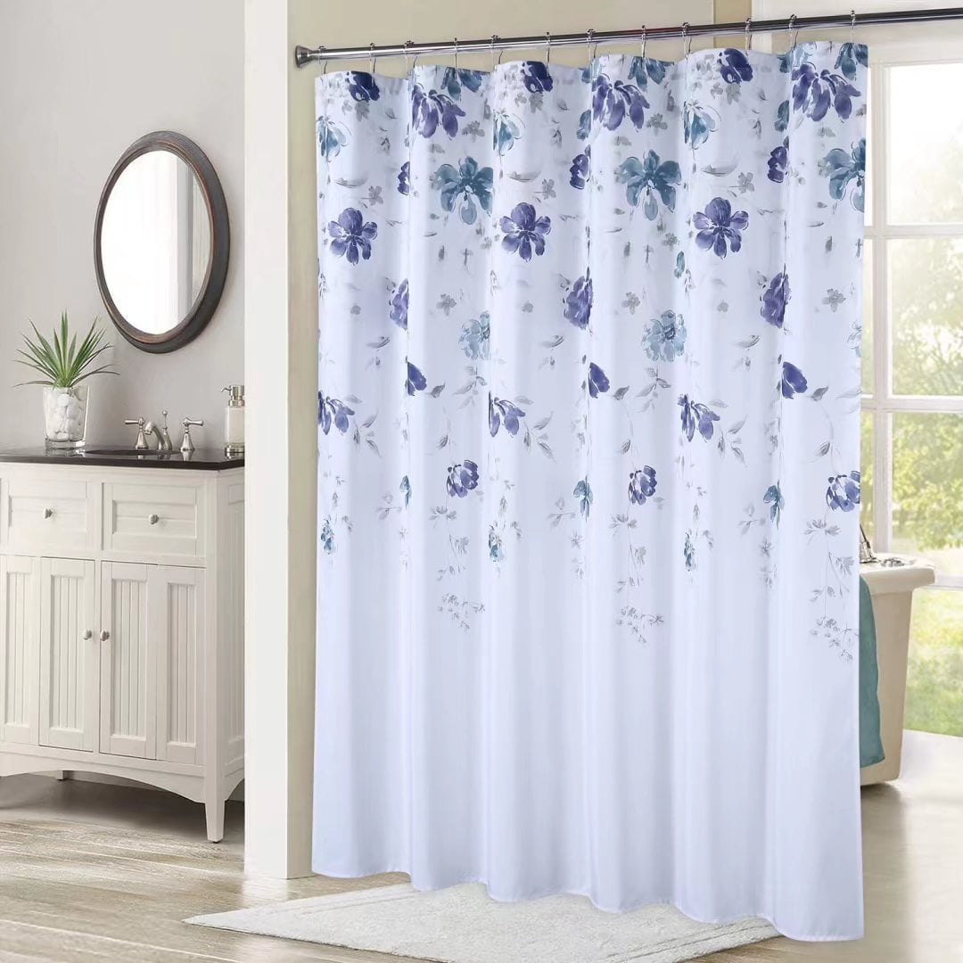 Haperlare 35"Wx72"L Navy Blue Heavy Weight Shower Curtain Watercolor