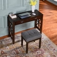 thumbnail image 4 of JESONVID Solid Wood Upholstered Vanity Bench, Fabric Tufted Foot Stool Small Vintage Ottoman with Padded Cushion Seat Carved Footrest Rustic Legs for Bedroom Living Room Light Grey 318DG, 4 of 8