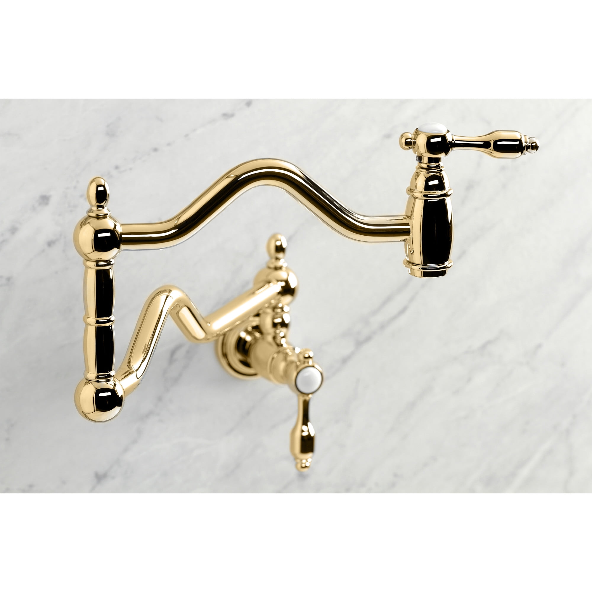 Kingston Brass KS2102TAL Tudor Two-Handle 1-Hole Wall Mount Pot Filler Faucet in Polished Brass