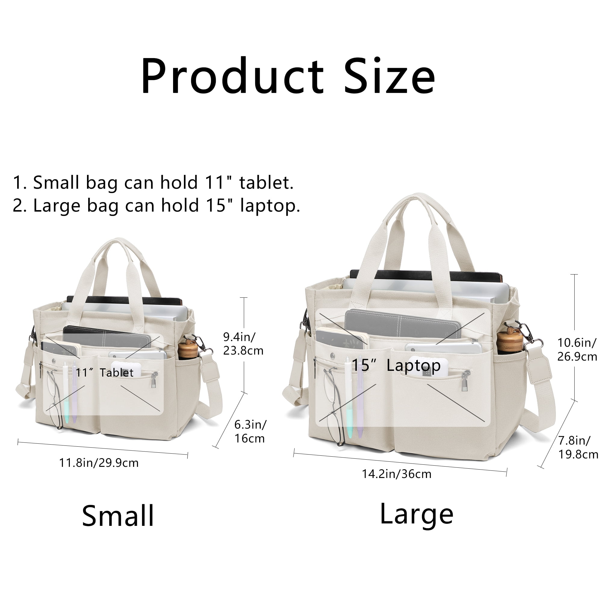 2pcs/Set Large Canvas Tote Bags for Women – Laptop-Friendly Work Totes with Crossbody/Shoulder Straps | Ideal for Travel, Gym & Daily Use