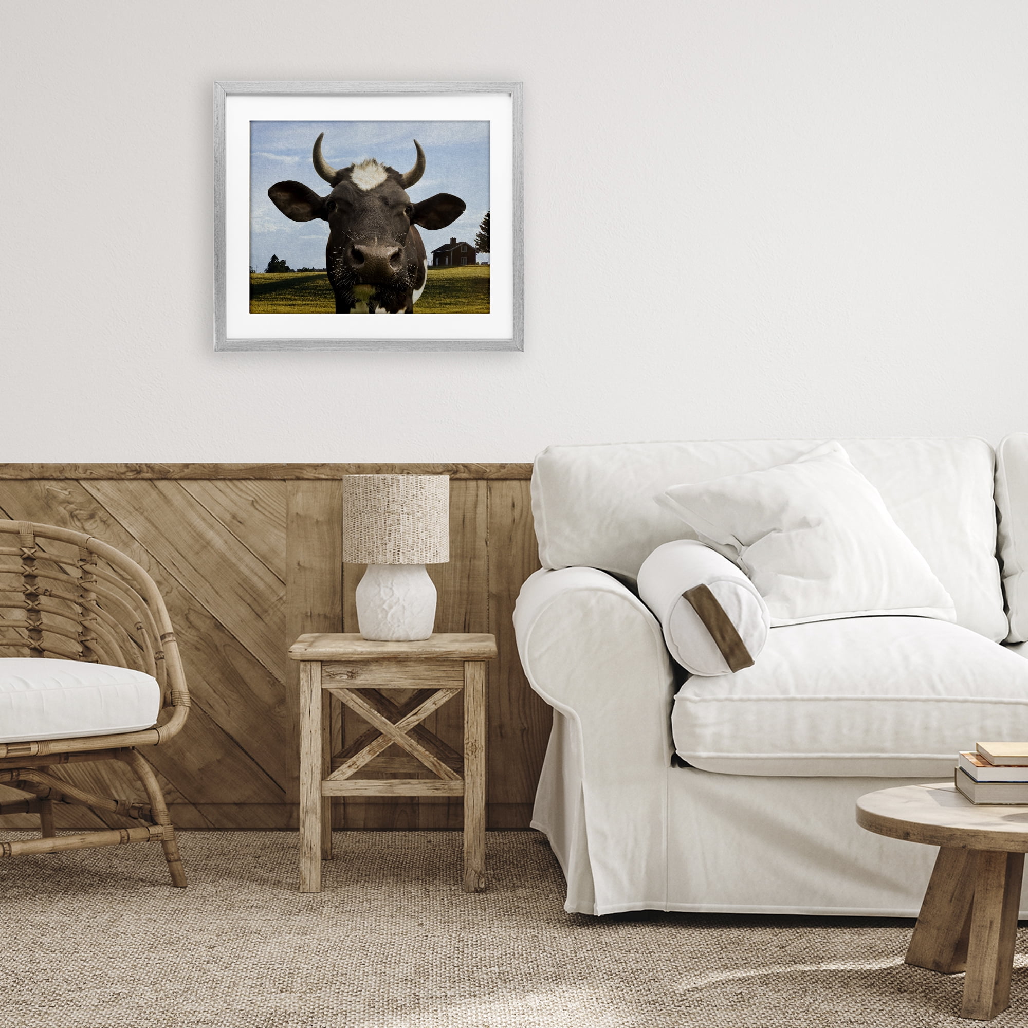 Stupell Industries Farm Cow with Curved Horns Gray Framed Print Under Glass, design by Marcus Prime