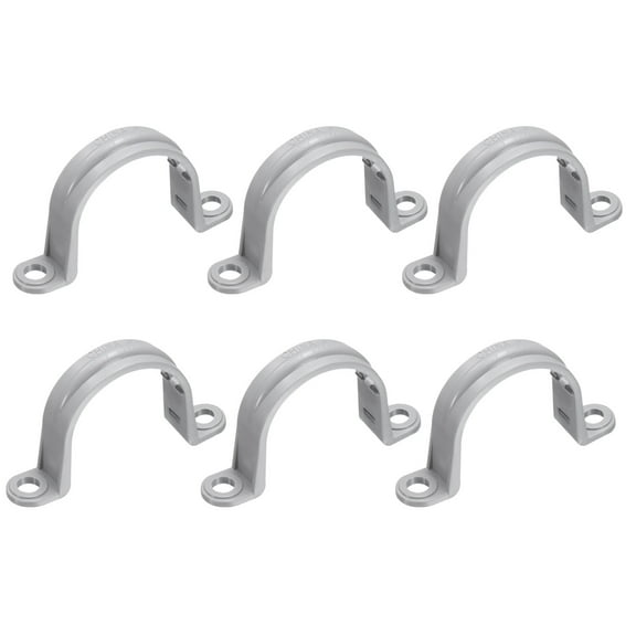 6Pack 1-1/4 Inch Pipe Straps, 2 Hole Conduit Pipe Clamps Supports, Mounting Bracket Clips for Cables and Tube Fittings, Gray
