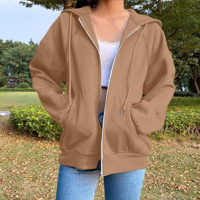 Vestes à Capuche et Chandails en Molleton pour Femmes Veste Zippée Unie Confortable à Manches Longues Idéale pour un Usage Quotidien Tenue Décontractée d'Automne