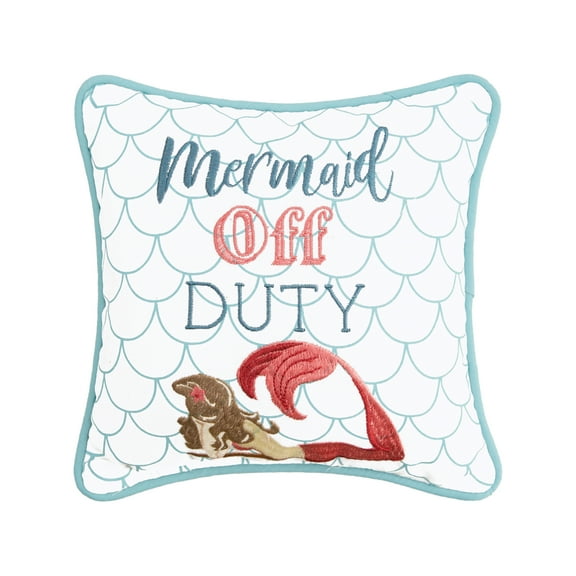 Mermaid Off Duty Embroidered Small Petite Throw Pillow, 10" x 10"