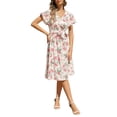 thumbnail image 4 of VISgogo Vestido casual de verano para mujer, estampado floral, cuello en V, manga corta, cinturón, una pieza para damas, blanco/rosa/azul claro/negro VISgogo  moda, 4 of 9