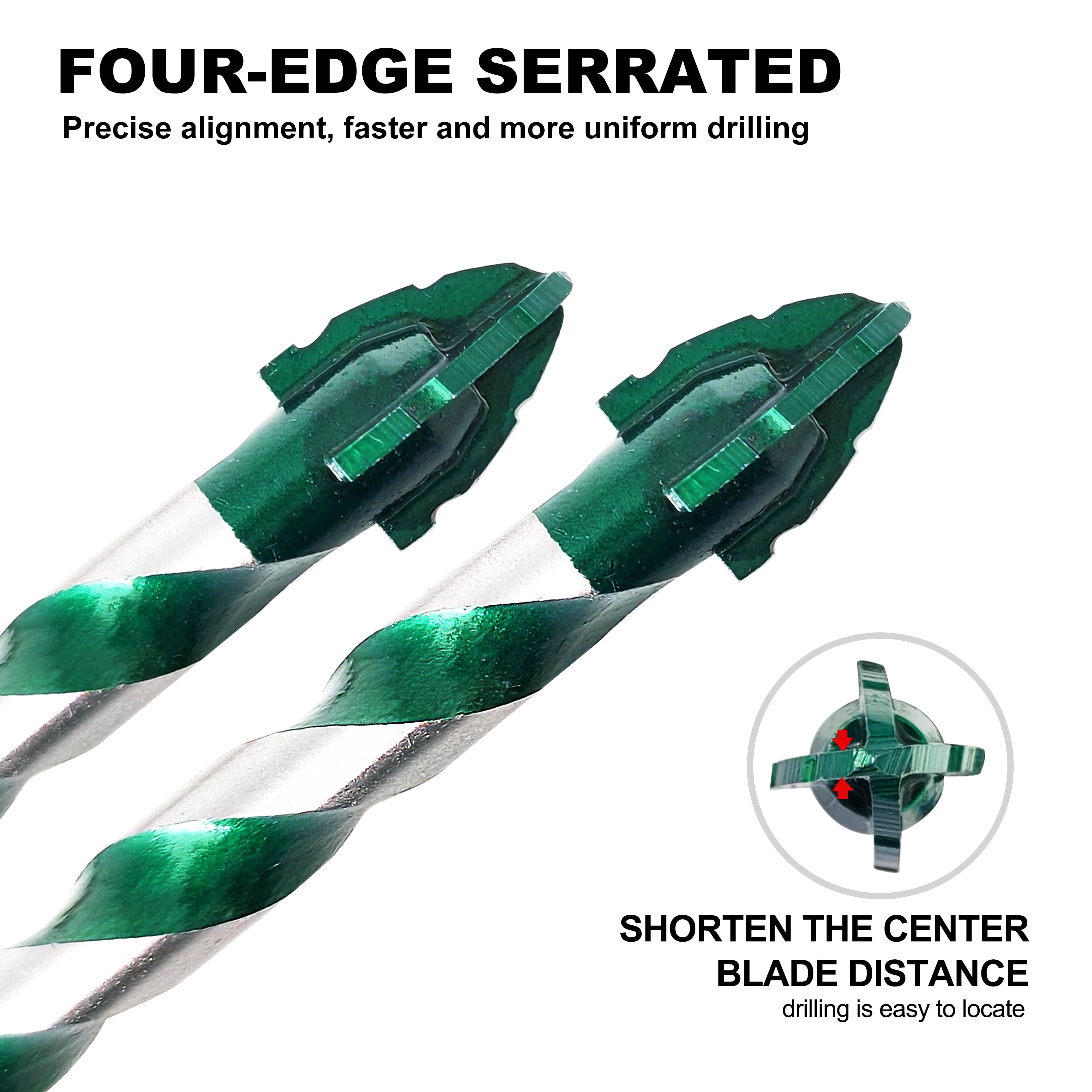 Serrated Eccentric Masonry Drill Bit 10pcs, Four-Edge Serrated Concrete Drill Bit for Concrete Glass Brick Cement Tile Marble Wood (1/8”-1/2”)