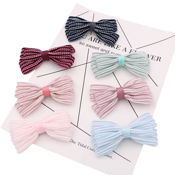 7PCS Girl's Hair Bow Clip Cute Stripe Bow Alligator Clip Ribbon Bow Hair Clip