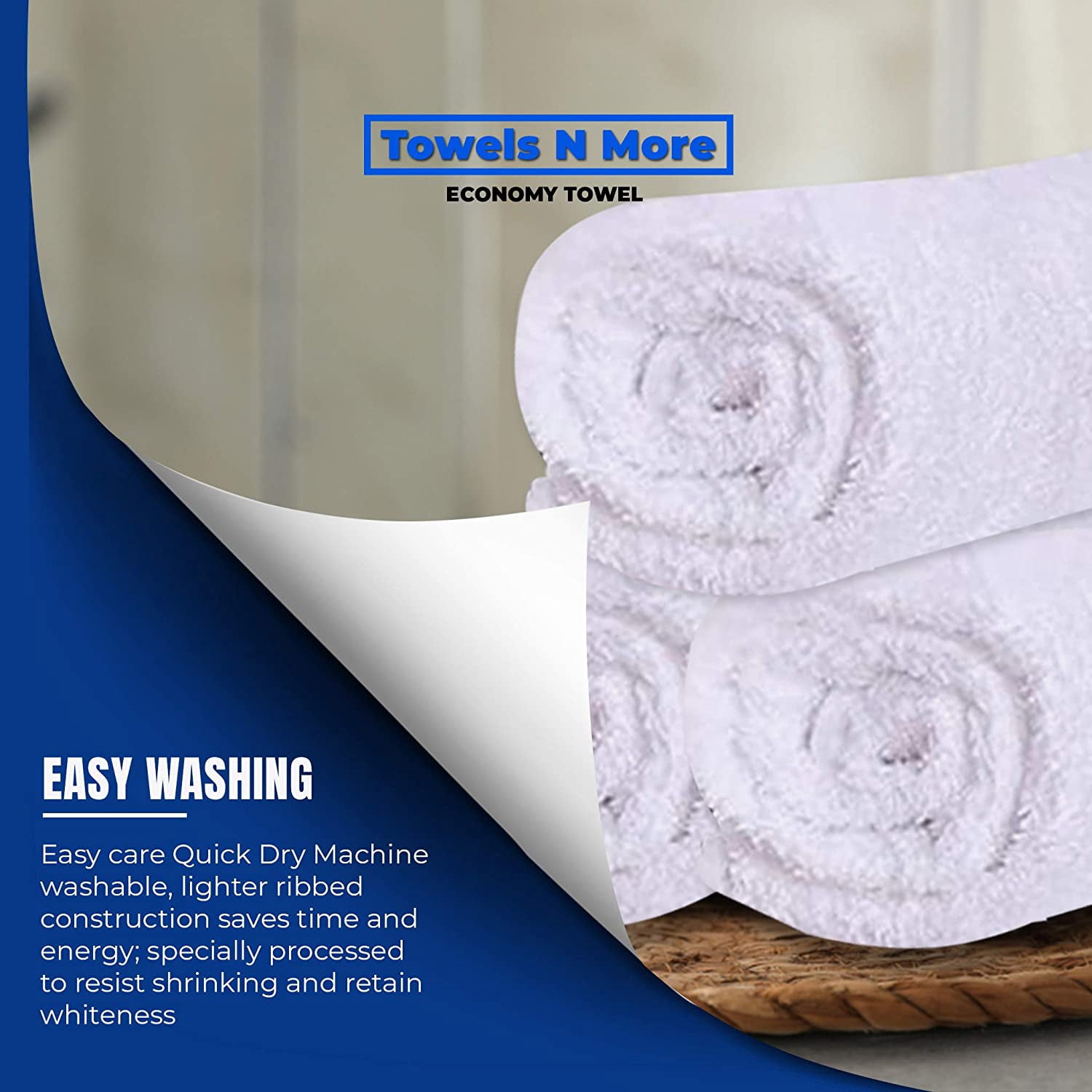 12 Pack White 16x27 100% RS Cotton Loop Hand Towels Salon/Gym/Hotel Super Absorbent Best for Gym, Bathroom, Kitchen, Home or Commercial use, by Towels N More