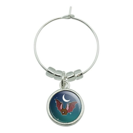 

Cute Bat Cartoon Flying at Night Wine Glass Charm Drink Marker