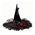 thumbnail image 3 of RUTAYY Women's Halloween Witch Hat Spider Web Embroidery Bat and Rose Decor Wide Brim Party Hats Black, 3 of 3