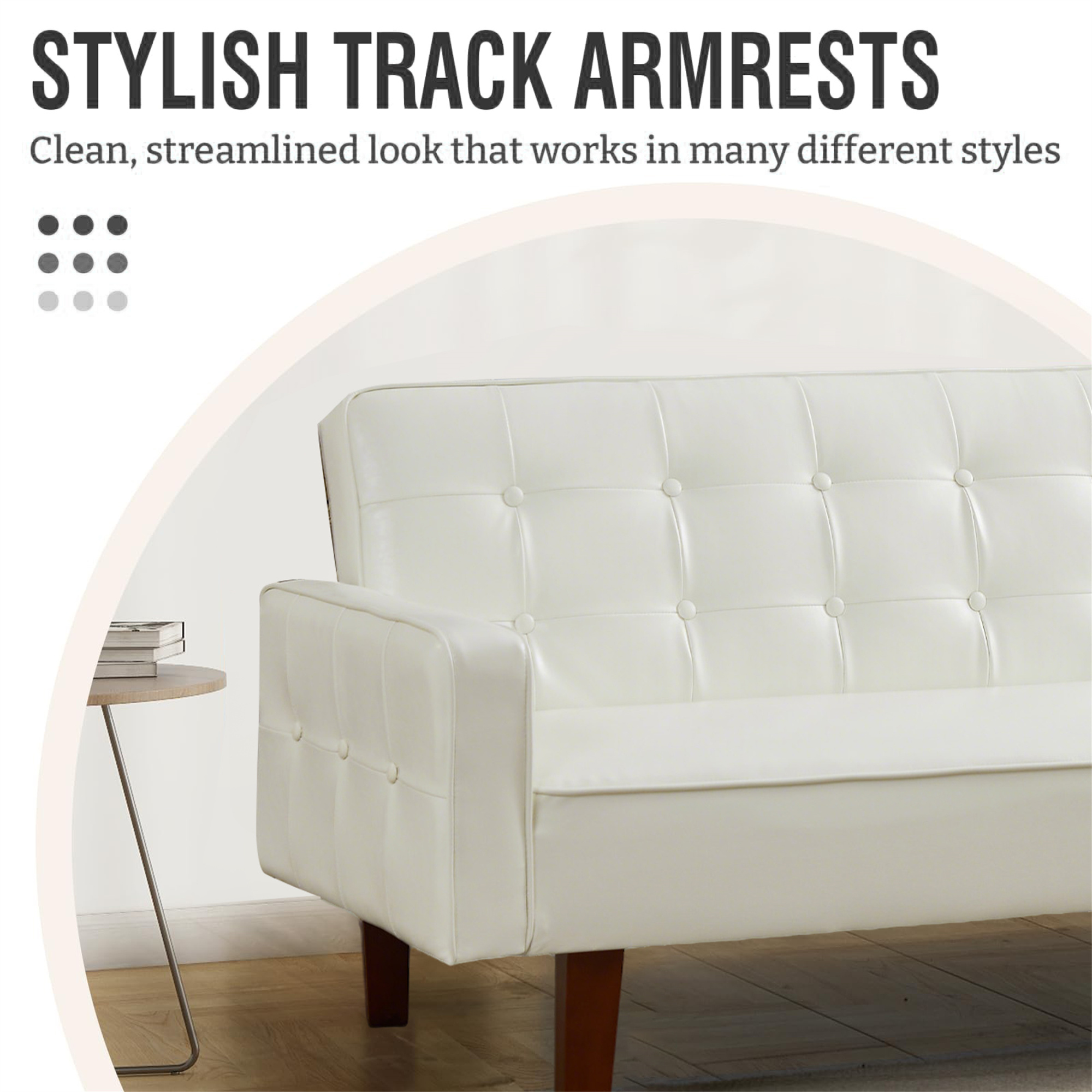 Aukfa 75" Button-Tufted Futon Convertible Sofa Bed for Home Office, Leather, White