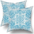 thumbnail image 3 of Blue Ethnic Boho Throw Pillow Covers 20X20 Inches Set of 2 Bohemian Carpet Vintage Decorative Pillow Cases Rust Red Coral Floral Pillow Cover Farmhouse Home Decor for Couch Patio Porch Outdoor, 3 of 6
