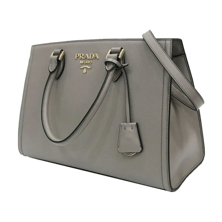 New Prada Argilla Gray Saffiano Lux Leather Large Satchel Handbag